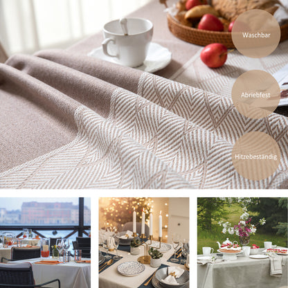 ComfortAce® Coriander Tafellaken 140x200 cm – Premium Linnen-Look Tafeldecoratie, Hittebestendig, Wasbaar, Bruin & Wit [NKC1420-W.BROWN]
