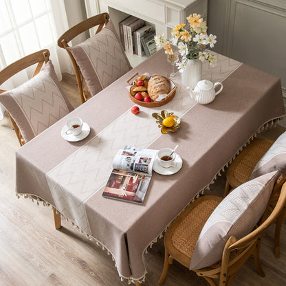 ComfortAce® Coriander Tafellaken 140x200 cm – Premium Linnen-Look Tafeldecoratie, Hittebestendig, Wasbaar, Bruin & Wit [NKC1420-W.BROWN]