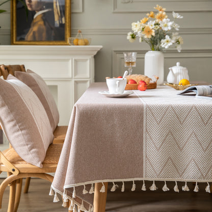 ComfortAce® Coriander Tafellaken 140x200 cm – Premium Linnen-Look Tafeldecoratie, Hittebestendig, Wasbaar, Bruin & Wit [NKC1420-W.BROWN]